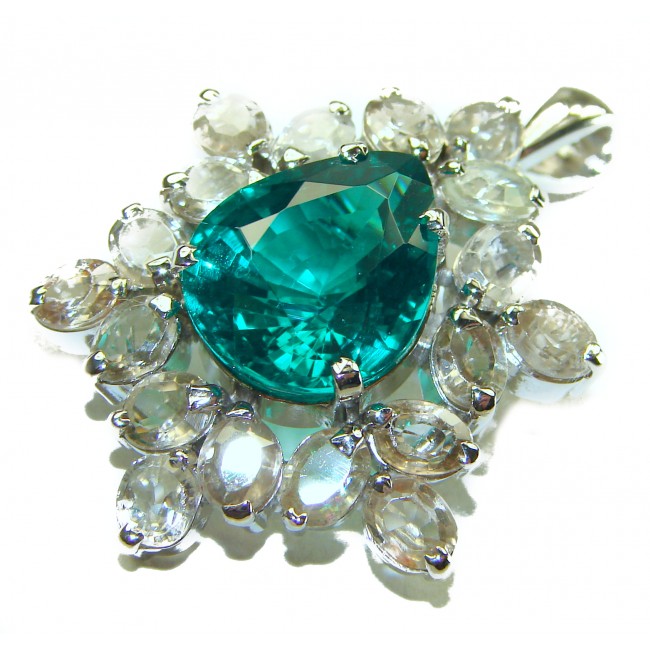 Green Queen pear cut 25.5 carat Green Topaz .925 Sterling Silver handcrafted Pendant Brooch