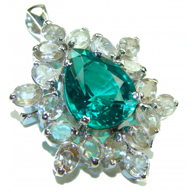 Green Queen pear cut 25.5 carat Green Topaz .925 Sterling Silver handcrafted Pendant Brooch