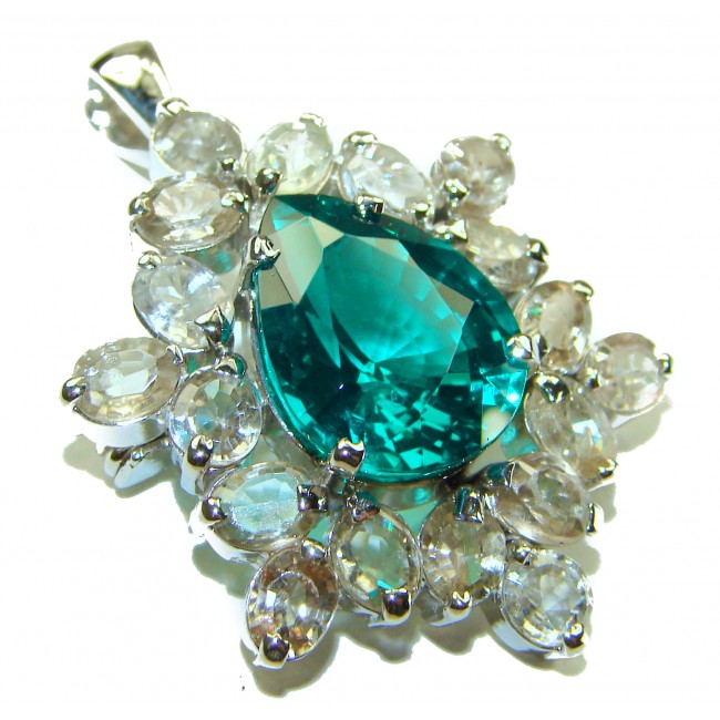 Green Queen pear cut 25.5 carat Green Topaz .925 Sterling Silver handcrafted Pendant Brooch