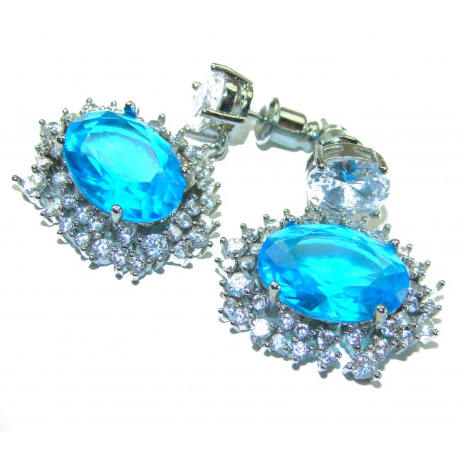 Seaside 9.5 carat Swiss Blue Topaz .925 Sterling Silver handcrafted earrings