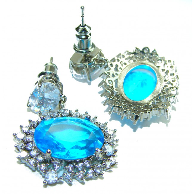 Seaside 9.5 carat Swiss Blue Topaz .925 Sterling Silver handcrafted earrings