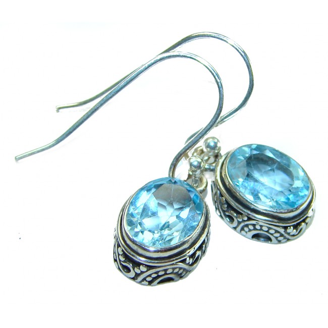 Purity 3.9 carat Swiss Blue Topaz .925 Sterling Silver handmade earrings