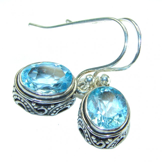 Purity 3.9 carat Swiss Blue Topaz .925 Sterling Silver handmade earrings