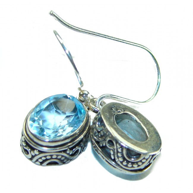 Purity 3.9 carat Swiss Blue Topaz .925 Sterling Silver handmade earrings