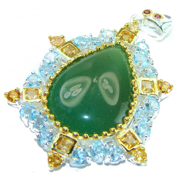 Power of Nature Unique Green Jade .925 Sterling Silver handcrafted pendant