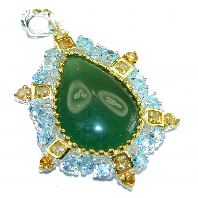 Power of Nature Unique Green Jade .925 Sterling Silver handcrafted pendant