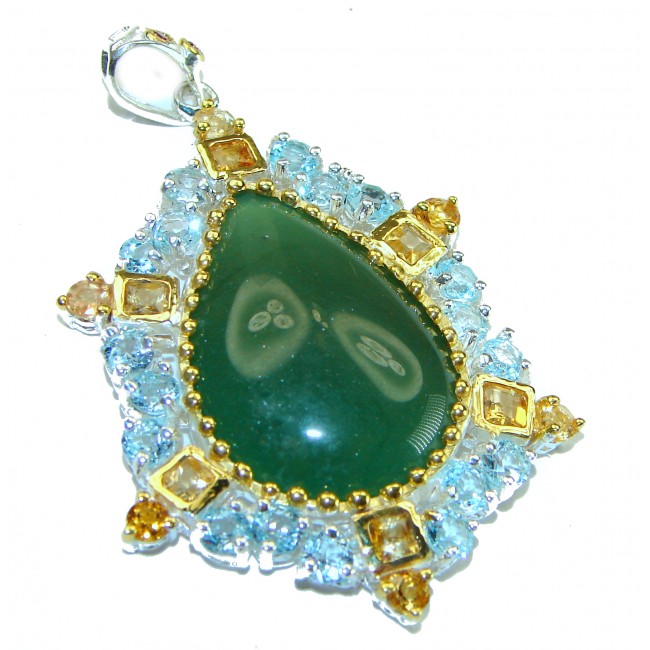 Power of Nature Unique Green Jade .925 Sterling Silver handcrafted pendant