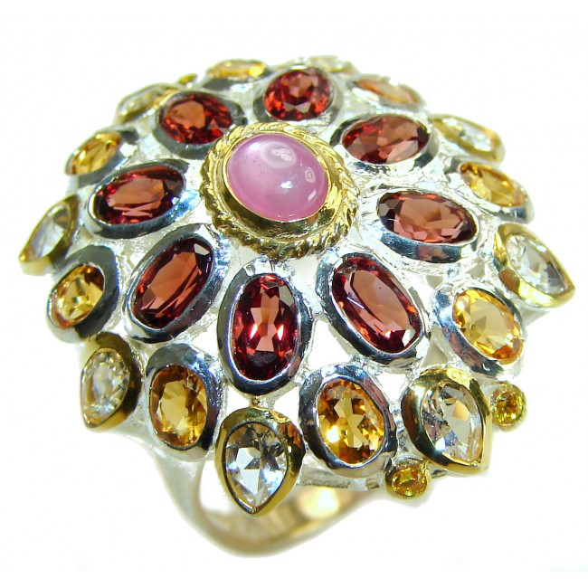 Red Starlight Authentic Star Ruby 14K Gold over .925 Sterling Silver handcrafted ring size 7 1/4