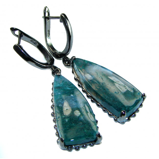 Authentic Moss Agate black rhodium over .925 Sterling Silver handmade earrings