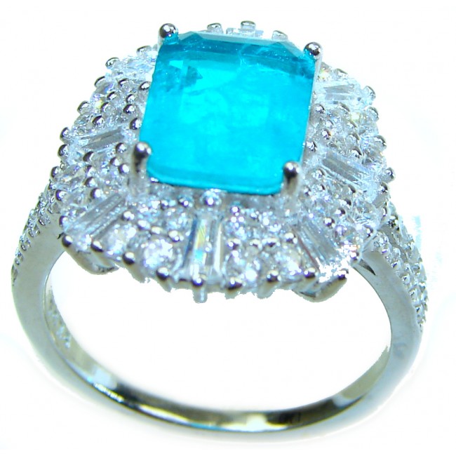 Emerald Cut 5.6 ctw Paraiba Tourmaline .925 Sterling Silver handcrafted Statement Ring size 8 1/4