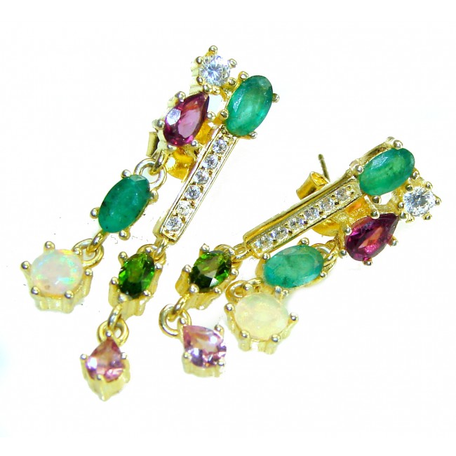 Gabriella 4.9 carat Emerald 14K Gold over .925 Sterling Silver handcrafted earrings