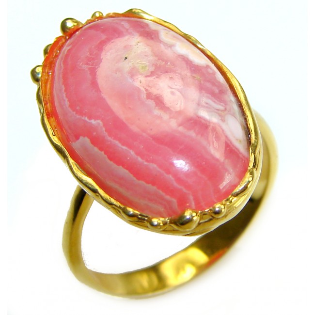 Argentinian Rhodochrosite 14K Gold over .925 Sterling Silver handmade ring size 9