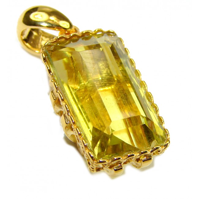 12.3 carat Lemon Quartz 14K Gold over .925 Sterling Silver handcrafted pendant