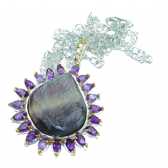 Vintage design Genuine Purple Fluorite Amethyst 14K Gold over .925 Sterling Silver handcrafted Necklace