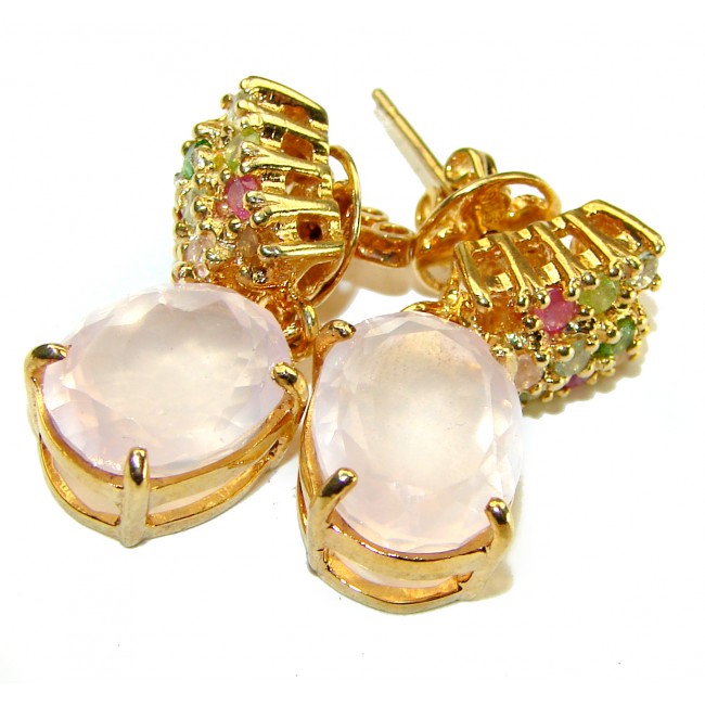 Juicy 8.2 carat Authentic Rose Quartz 18K Gold over .925 Sterling Silver handcrafted earrings