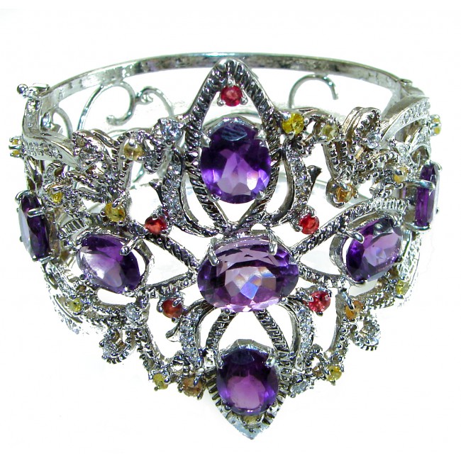 Huge Spectacular authentic 55.5 carat Amethyst .925 Sterling Silver handmade bangle Bracelet