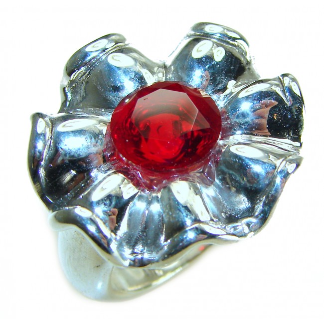 Red Brilliance 4.5 carat Red Topaz .925 Silver handcrafted Cocktail Ring s. 9