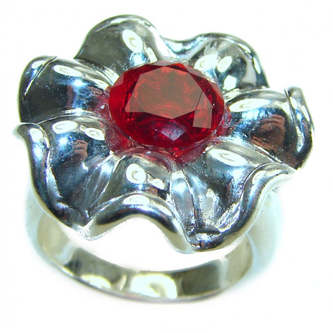 Red Brilliance 4.5 carat Red Topaz .925 Silver handcrafted Cocktail Ring s. 9