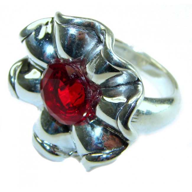 Red Brilliance 4.5 carat Red Topaz .925 Silver handcrafted Cocktail Ring s. 9