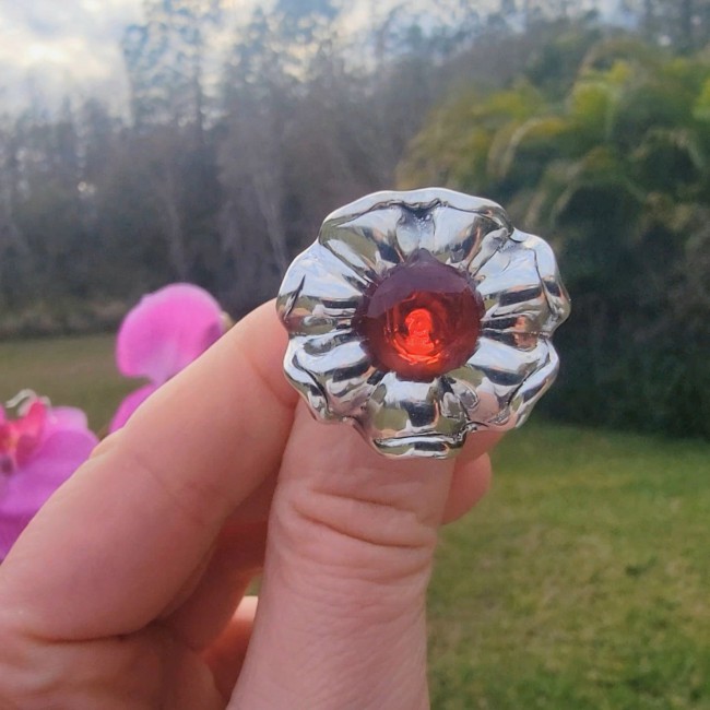 Red Brilliance 4.5 carat Red Topaz .925 Silver handcrafted Cocktail Ring s. 9