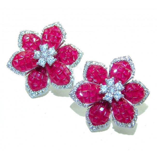 Born to Glam floral-inspired authentic Ruby .925 Sterling Silver handcrafted earrings