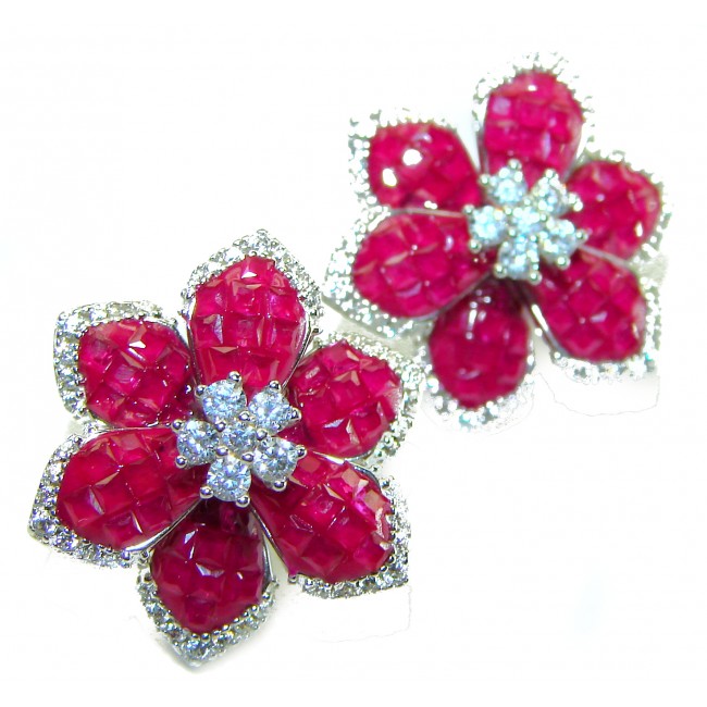 Born to Glam floral-inspired authentic Ruby .925 Sterling Silver handcrafted earrings