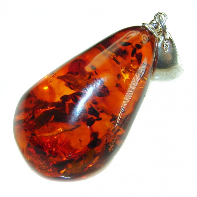 Honay Drop authentic Baltic Amber .925 Sterling Silver handmade Pendant