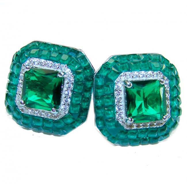 Incredible genuine 5.5 carat Emerald .925 Sterling Silver handcrafted Earrings