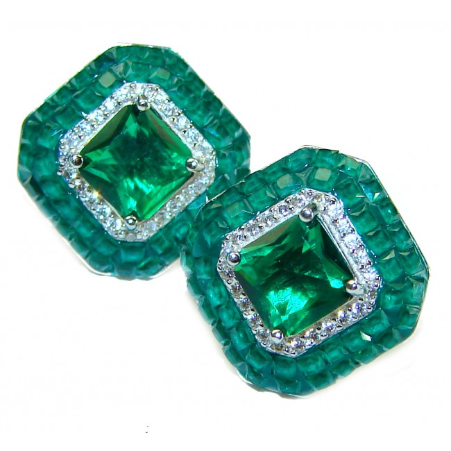 Incredible genuine 5.5 carat Emerald .925 Sterling Silver handcrafted Earrings