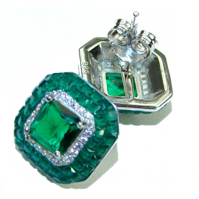 Incredible genuine 5.5 carat Emerald .925 Sterling Silver handcrafted Earrings