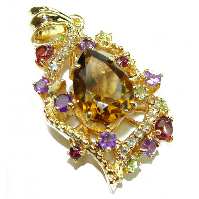 Luxurious 10.5 carat Fancy Smoky Topaz 14K Gold over .925 Sterling Silver handmade Pendant