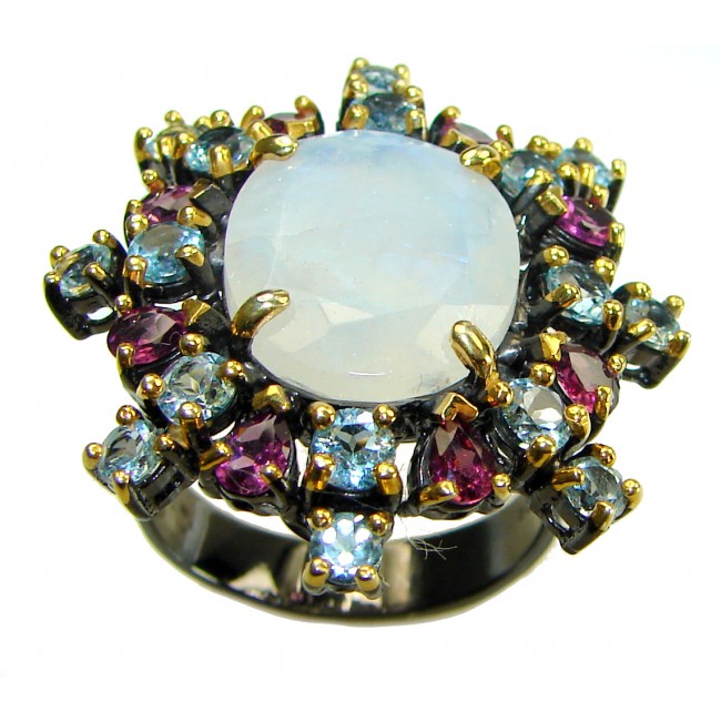 Vintage Beauty 10.2 carat Fire Moonstone black rhodium over and Gold over .925 Sterling Silver handmade ring s. 9