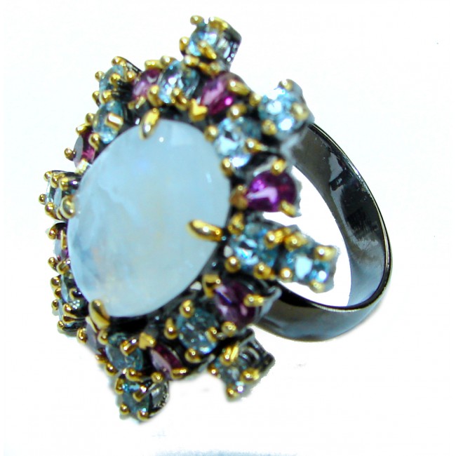 Vintage Beauty 10.2 carat Fire Moonstone black rhodium over and Gold over .925 Sterling Silver handmade ring s. 9