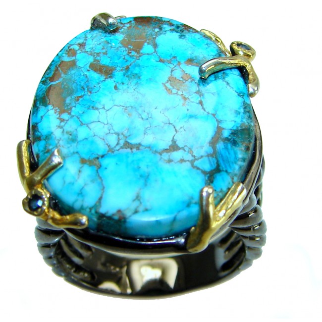 Large Precious Sleeping Beauty Turquoise black rhodium over .925 Sterling Silver handmade ring size 9