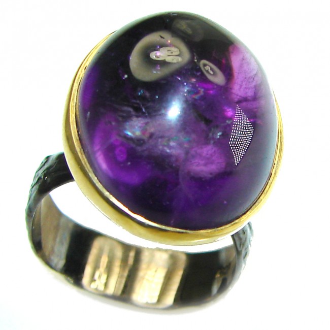 Purple Moon 29.8 carat Amethyst 14K Gold black rhodium over .925 Sterling Silver Handcrafted Ring size 8