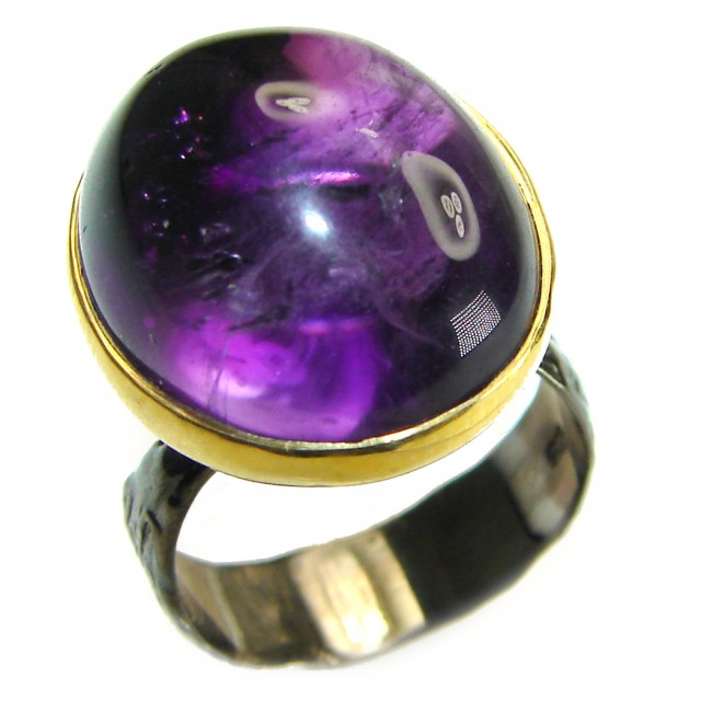 Purple Moon 29.8 carat Amethyst 14K Gold black rhodium over .925 Sterling Silver Handcrafted Ring size 8