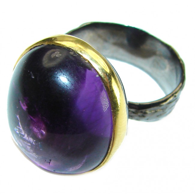 Purple Moon 29.8 carat Amethyst 14K Gold black rhodium over .925 Sterling Silver Handcrafted Ring size 8