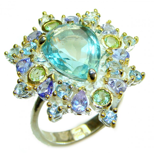 Pure Love Unique Design 8.5 carat Apatite .925 Sterling Silver handmade Large ring s. 8