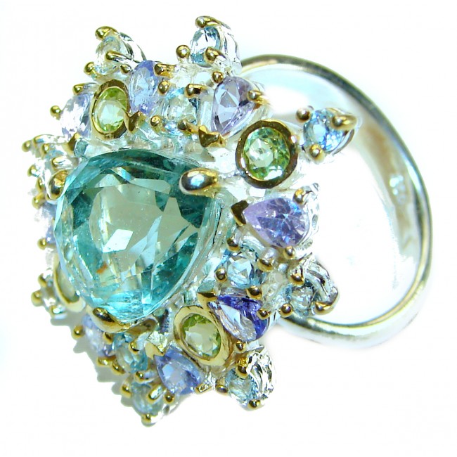 Pure Love Unique Design 8.5 carat Apatite .925 Sterling Silver handmade Large ring s. 8