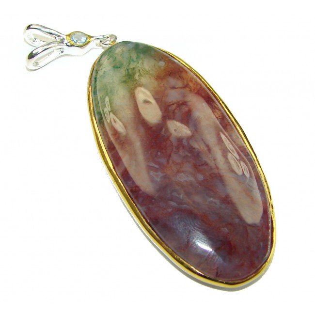 Pure Perfection 35.5 CARAT Natural Moss Agate 2 tones .925 Sterling Silver handmade Pendant