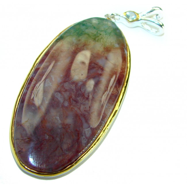 Pure Perfection 35.5 CARAT Natural Moss Agate 2 tones .925 Sterling Silver handmade Pendant