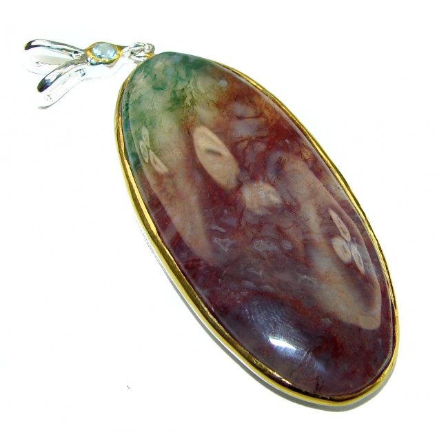 Pure Perfection 35.5 CARAT Natural Moss Agate 2 tones .925 Sterling Silver handmade Pendant