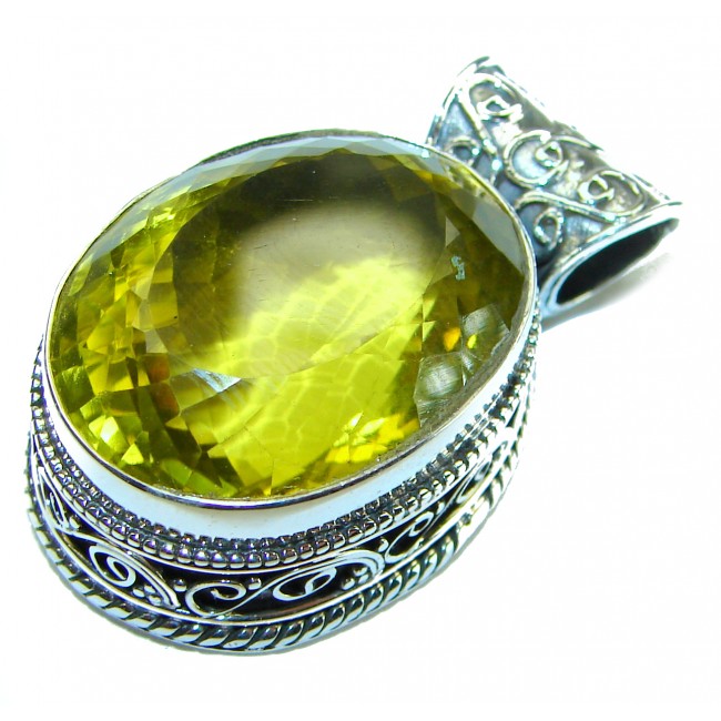 Vintage Design Genuine 48.5 carat Lemon Quartz .925 Sterling Silver handmade Pendant