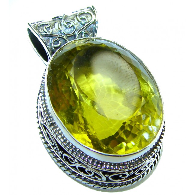 Vintage Design Genuine 48.5 carat Lemon Quartz .925 Sterling Silver handmade Pendant