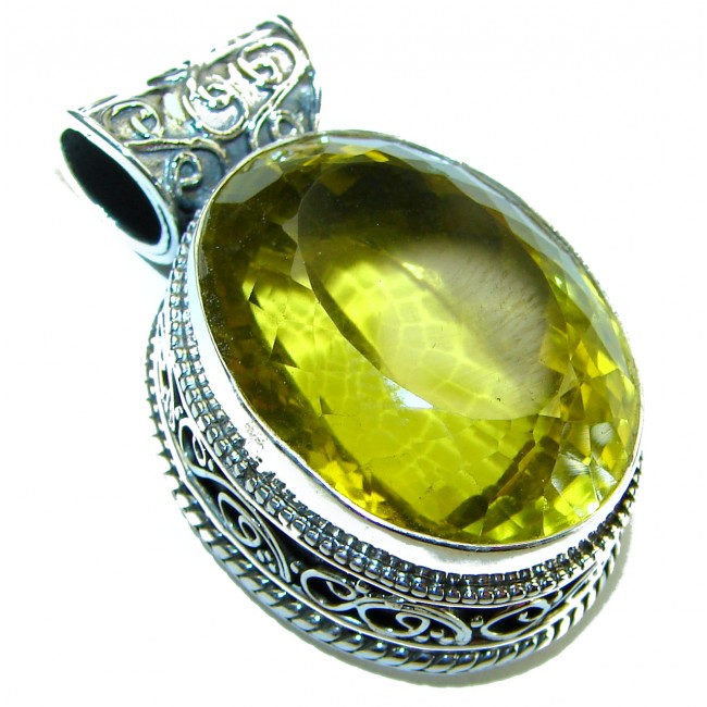 Vintage Design Genuine 48.5 carat Lemon Quartz .925 Sterling Silver handmade Pendant