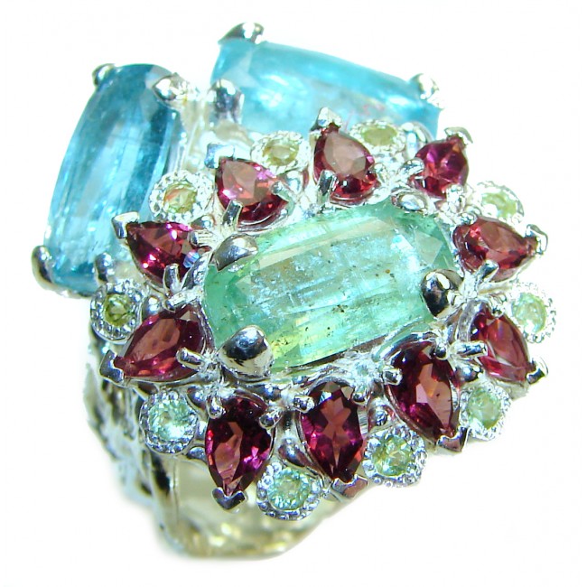 Pacifica Unique Design 22.5 carat Apatite Aqauamarine .925 Sterling Silver handmade Large ring s. 7