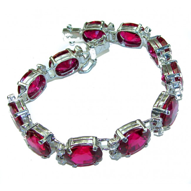 Incredible design authentic 65.5 carat Red Topaz .925 Sterling Silver handmade Bracelet