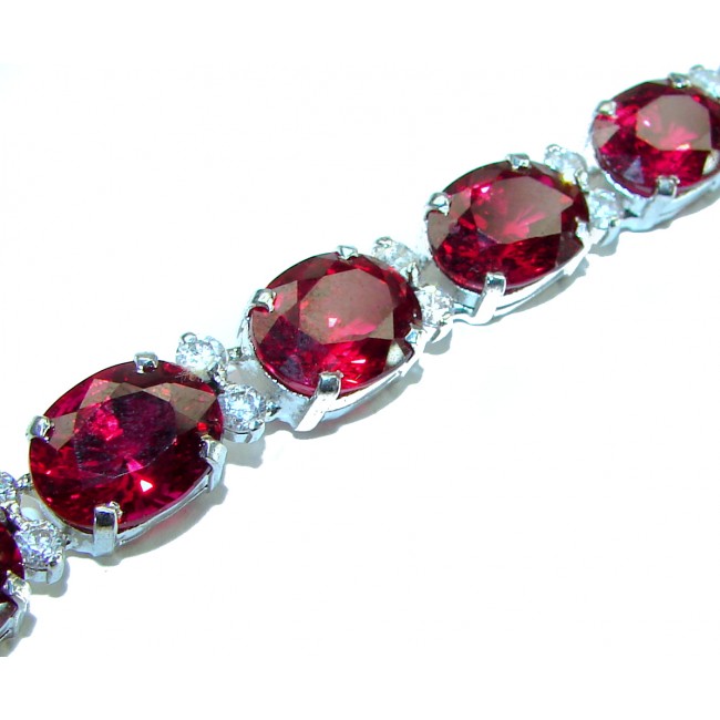 Incredible design authentic 65.5 carat Red Topaz .925 Sterling Silver handmade Bracelet