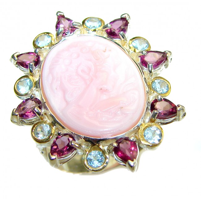 Pink Vintage Beauty Authentic Blister Pearl Cameo .925 Sterling Silver handcrafted ring; s. 8 1/4