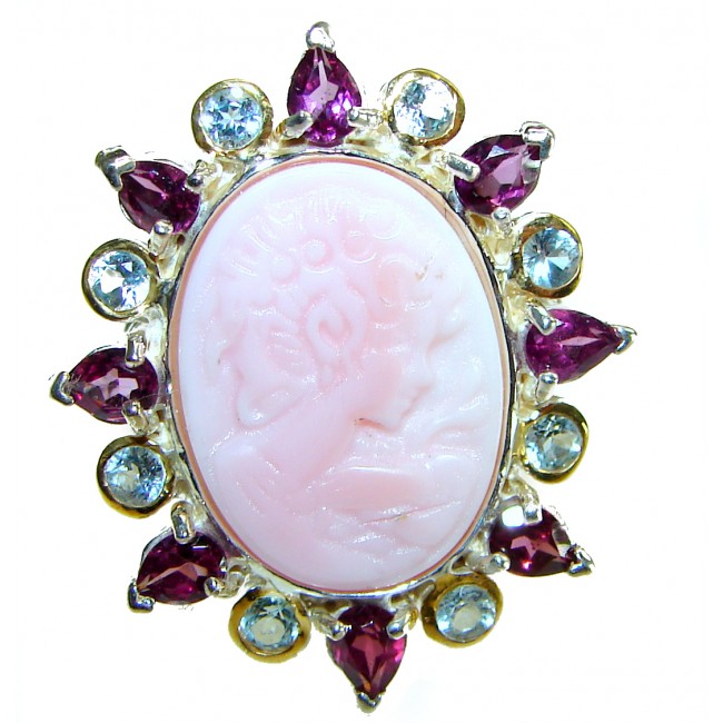 Pink Vintage Beauty Authentic Blister Pearl Cameo .925 Sterling Silver handcrafted ring; s. 8 1/4